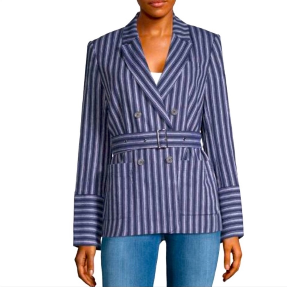 Laundry by Shelli Segal Double Breasted Belted Striped Blazer NWOT